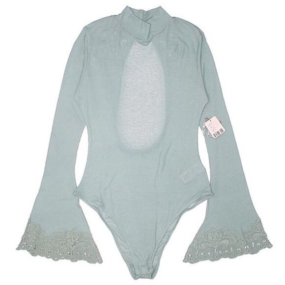 NWOT Free People Pastel Bell Sleeve Embroidered Bodysuit - Picture 3 of 7